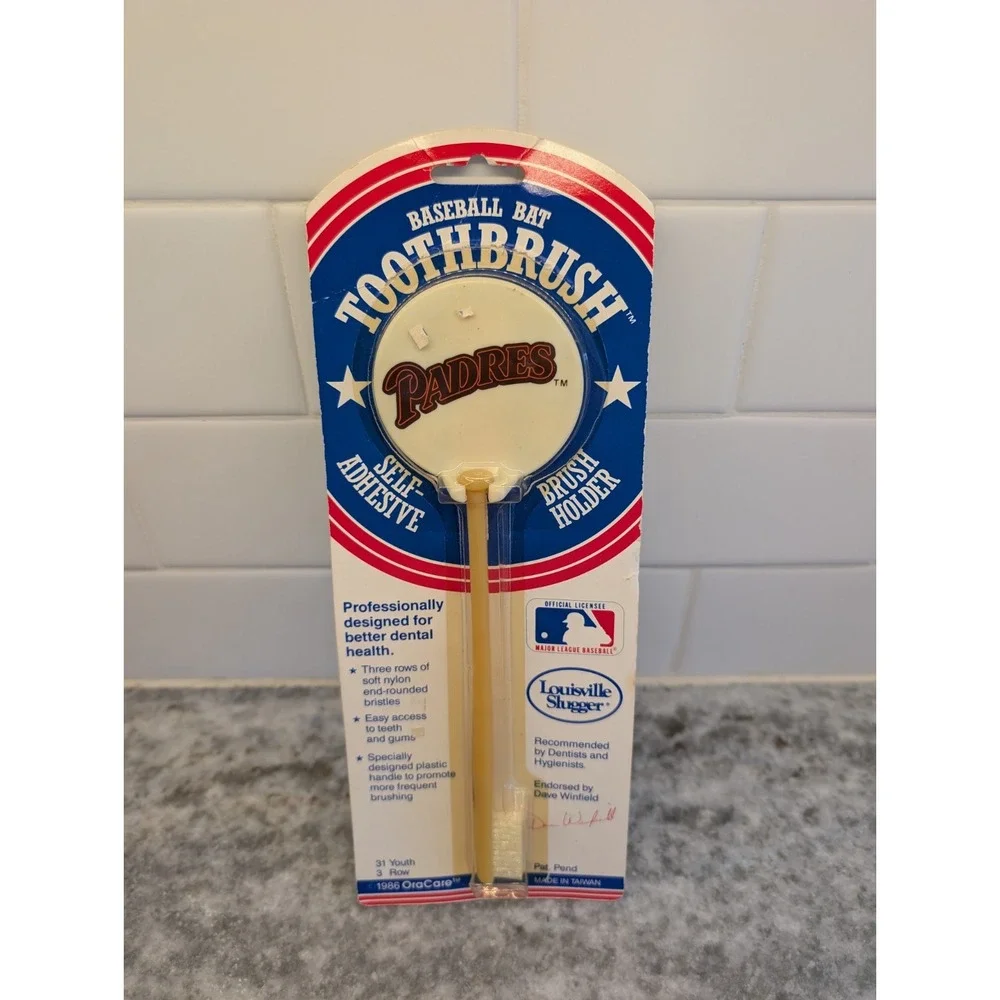 Vintage 1986 San Diego Padres Baseball Bat Toothbrush & Holder Dave Winfield Ad